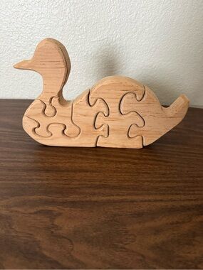 Vintage Wood Puzzle Hand Crafted 5 Piece Toy Games Animal Shaped Chunky DUCK
